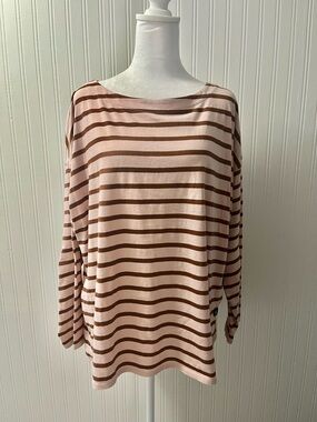 J. Jill Blush and Brown Striped Long Sleeve Boatneck Top